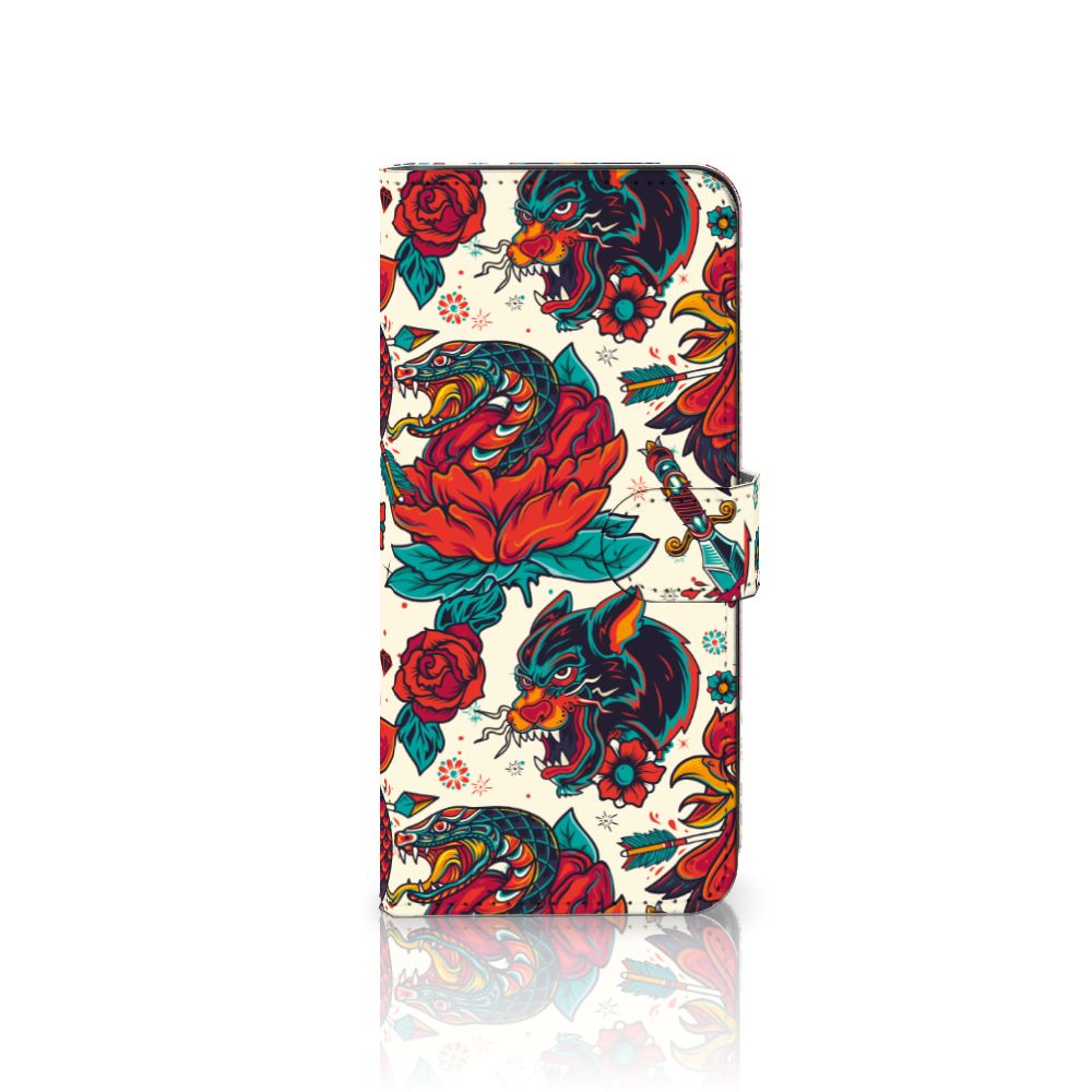 Telefoonhoesje met foto voor Samsung Galaxy A14 4G Old Skool met vintage tattoo design en bloemen.