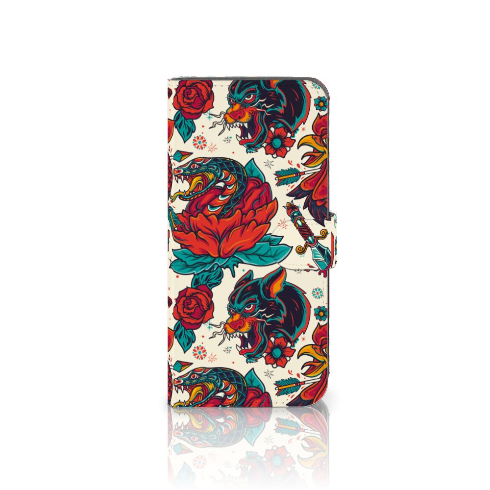 Samsung Galaxy A25 Telefoonhoesje met foto Old Skool design bloemen draken aanzicht