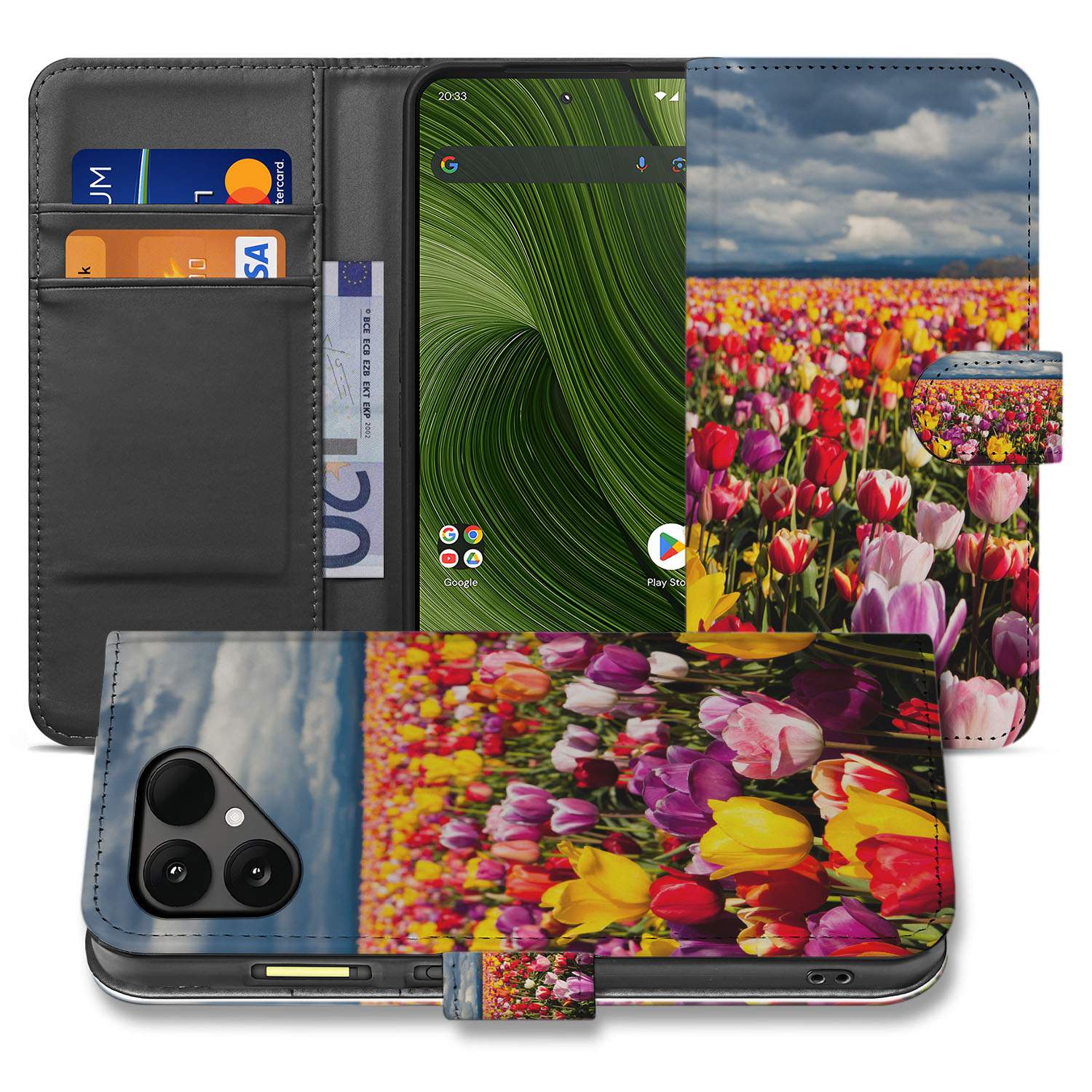Tulpen Motief Fairphone 6 Bookcase Hoesje binnenkant kleurrijke bloemen opstelling