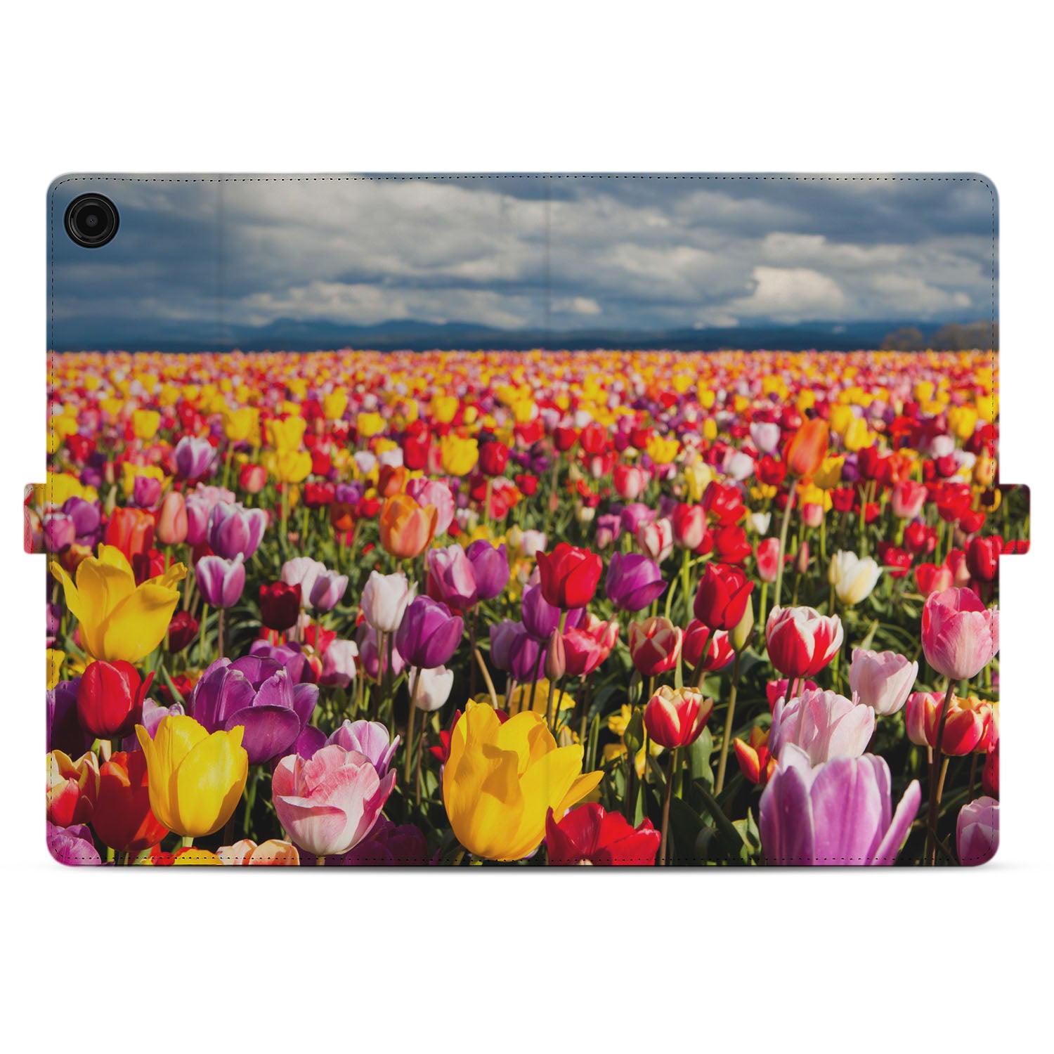 Samsung Galaxy Tab A11 Plus Tulpen Tablet Hoesje met Standaard bloemenveld aanzicht