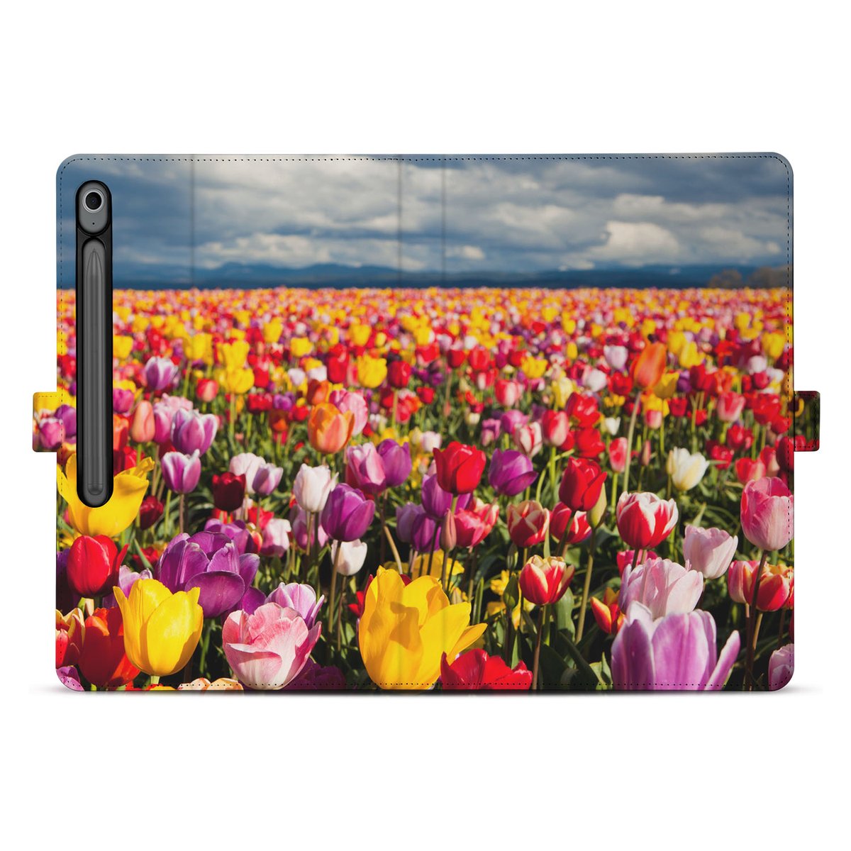 Samsung Galaxy Tab S10 FE Plus Tulpen Tablet Hoesje met Standaard bloemenveld kleurrijk