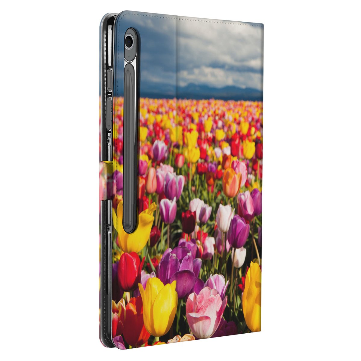 Samsung Galaxy Tab S10 FE Plus Tulpen Tablet Hoesje met Standaard bloemen kleuren aanzicht