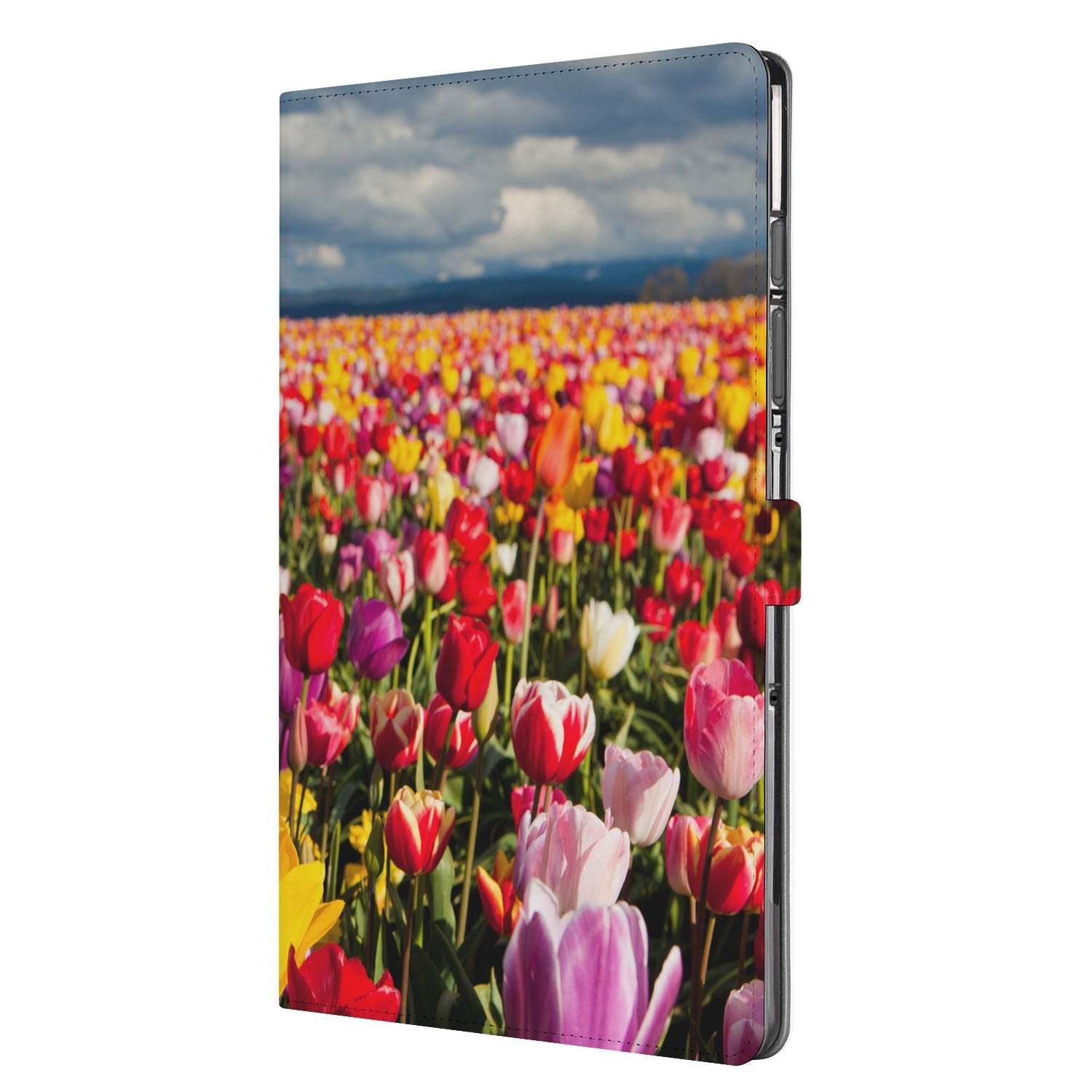 Samsung Galaxy Tab S10 FE | Tab S9 FE Tulpen Tablet Hoesje met Standaard bloemendesign aanzicht