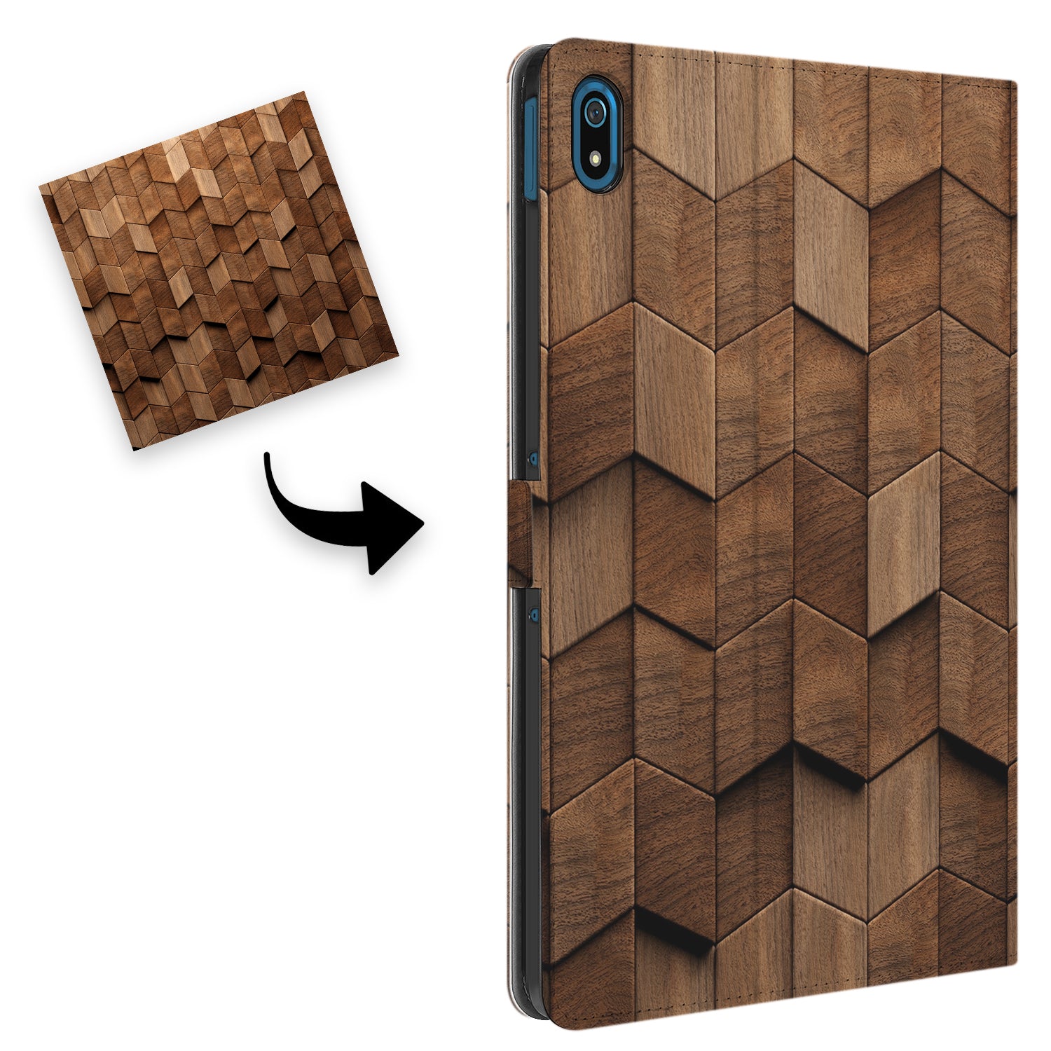 Uniek Nokia T20 Tablethoesje met Stand - Wooden Cubes Design | B2C Telecom