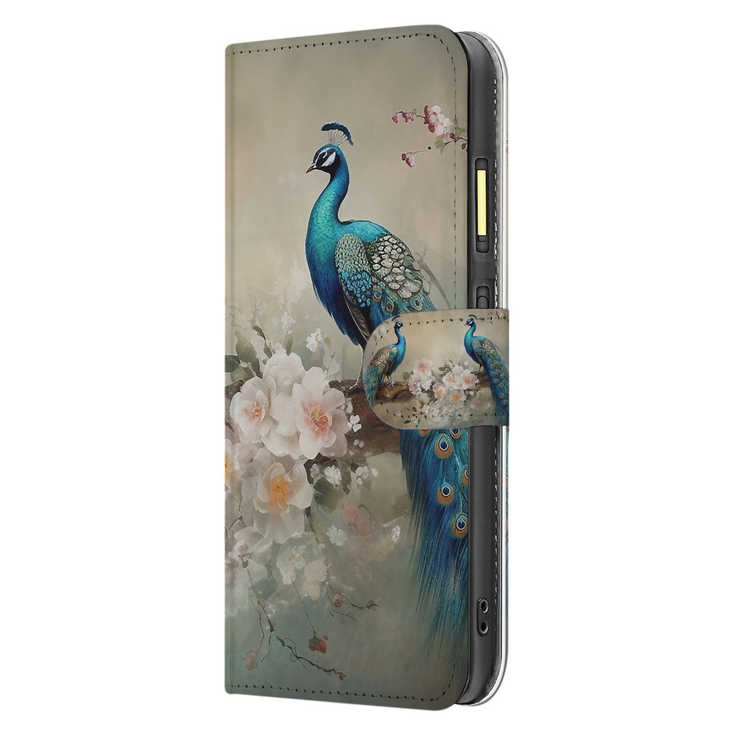 Vintage Pauwen Boekhoesje Fairphone 6 Book Case pauwenmotief bloemen zijkant