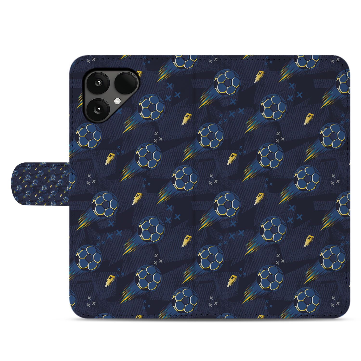 Fairphone 6 Voetbal Design Book Case PU Leer Met 3 Pasjes donkerblauw sportief
