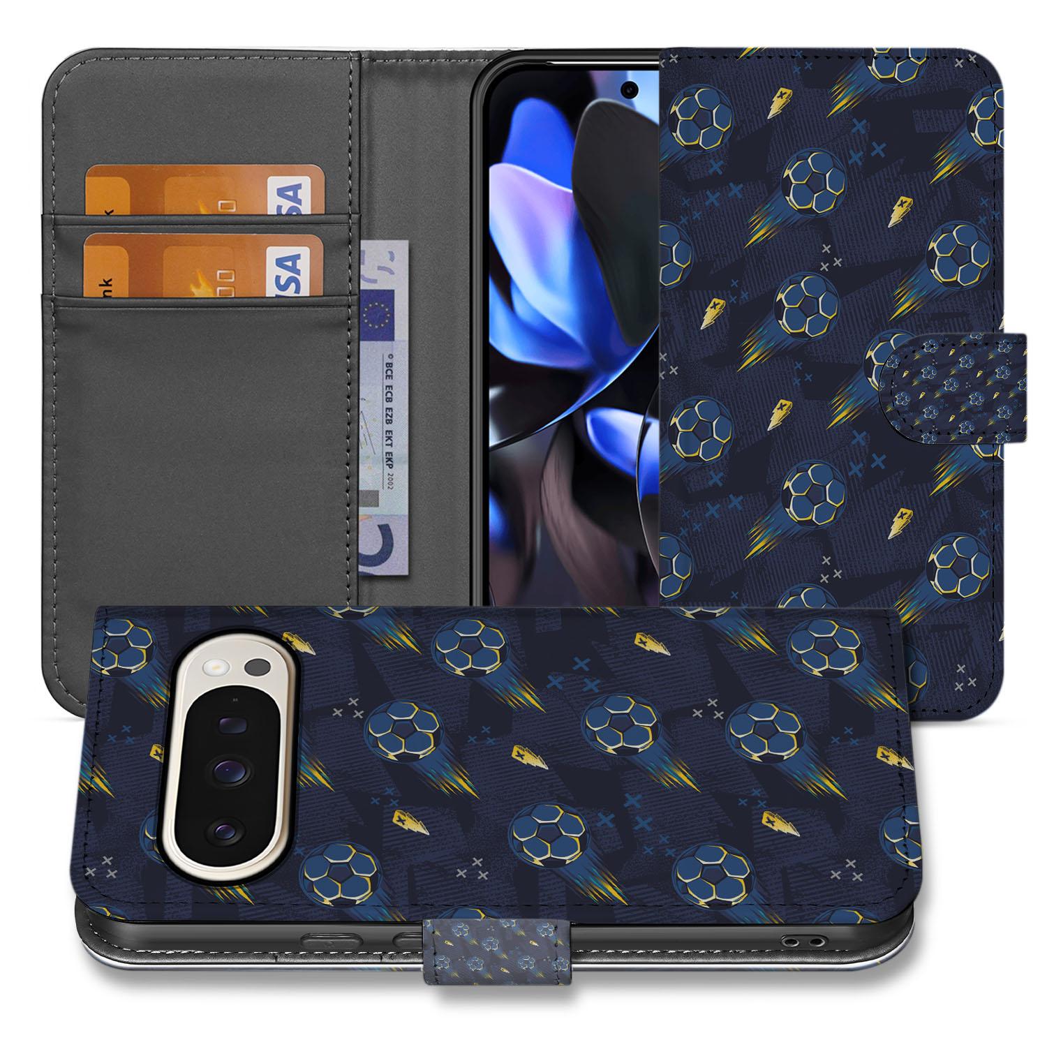 Voetbal Google Pixel 10 | 10 Pro | Book Case voetbaldesign diep blauw aanzicht