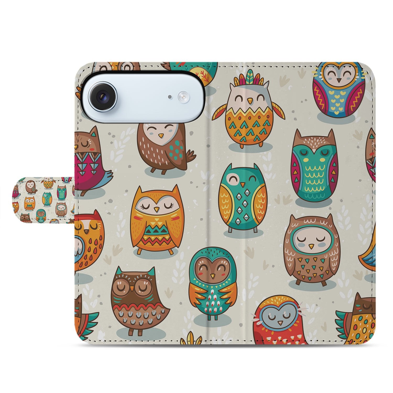 Vrolijke Uilen Portemonnee Hoesje Voor iPhone Air Met Drie Pasjesvakken En Bescherming Tegen Krassen En Stof design Vrolijke Uilen aanzicht