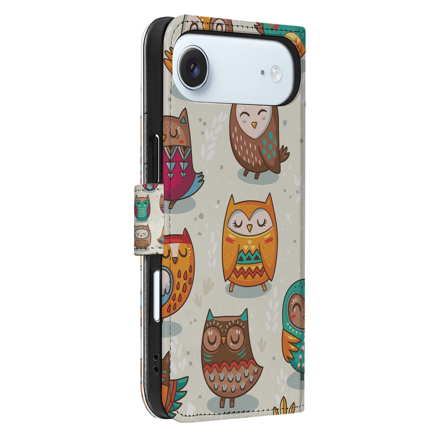 Vrolijke Uilen Portemonnee Hoesje Voor iPhone Air Met Drie Pasjesvakken En Bescherming Tegen Krassen En Stof design Vrolijke Uilen zijaanzicht