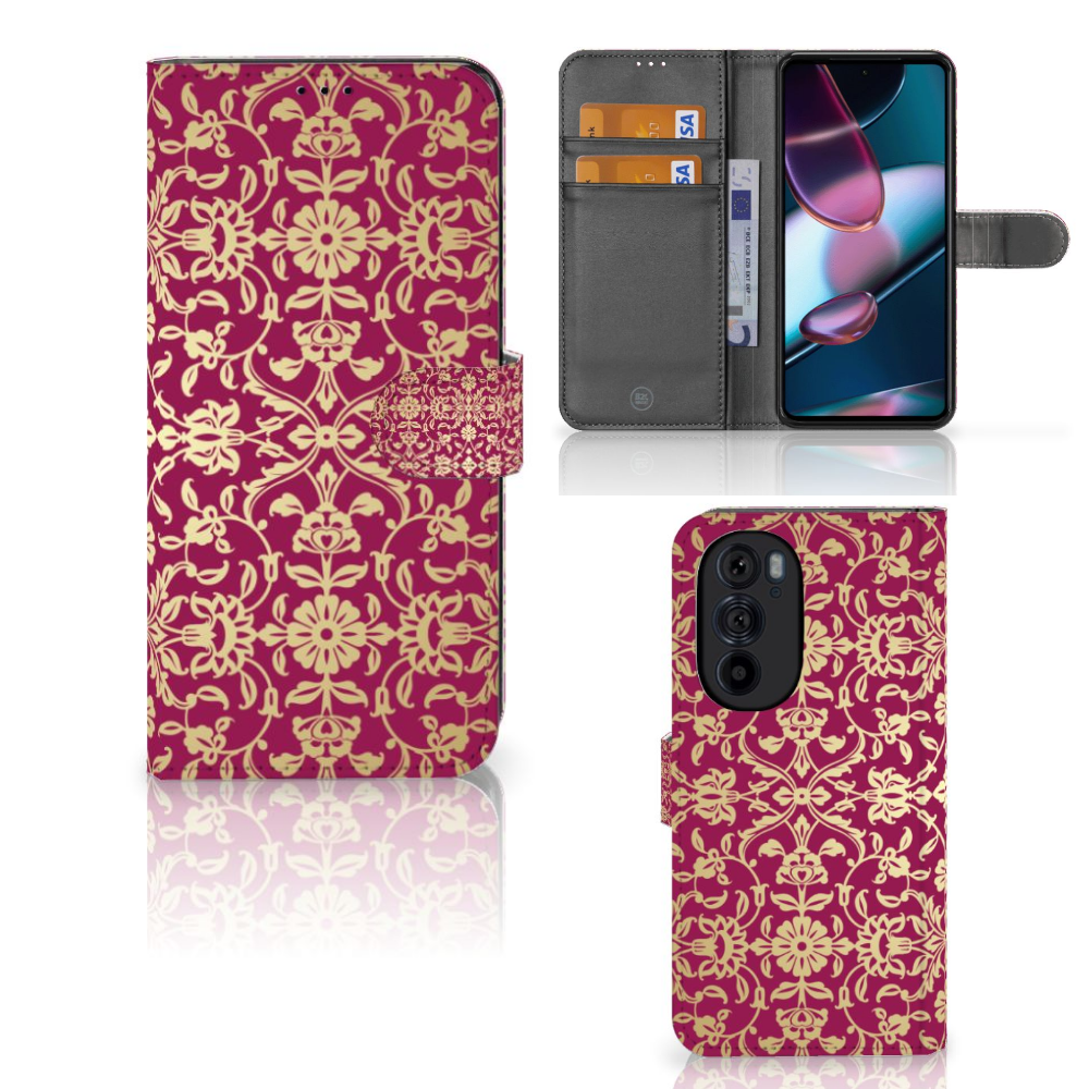 Motorola Edge 30 Pro Wallet Case Barok Pink voorkant zijkant binnenzijde