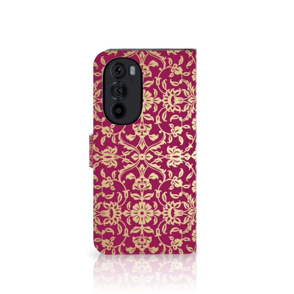 Motorola Edge 30 Pro Wallet Case Barok Pink achterzijde design