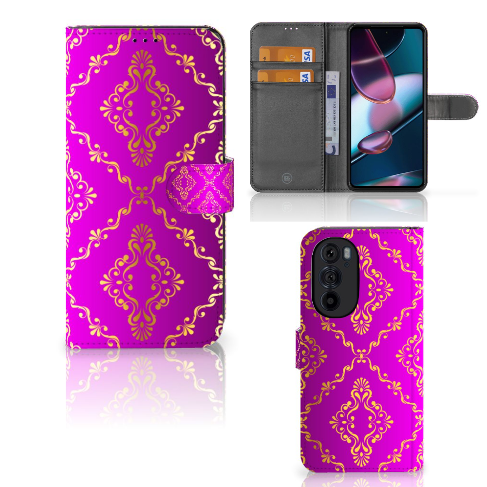 Wallet Case Motorola Edge 30 Pro Barok Roze bookstyle case roze design voorkant