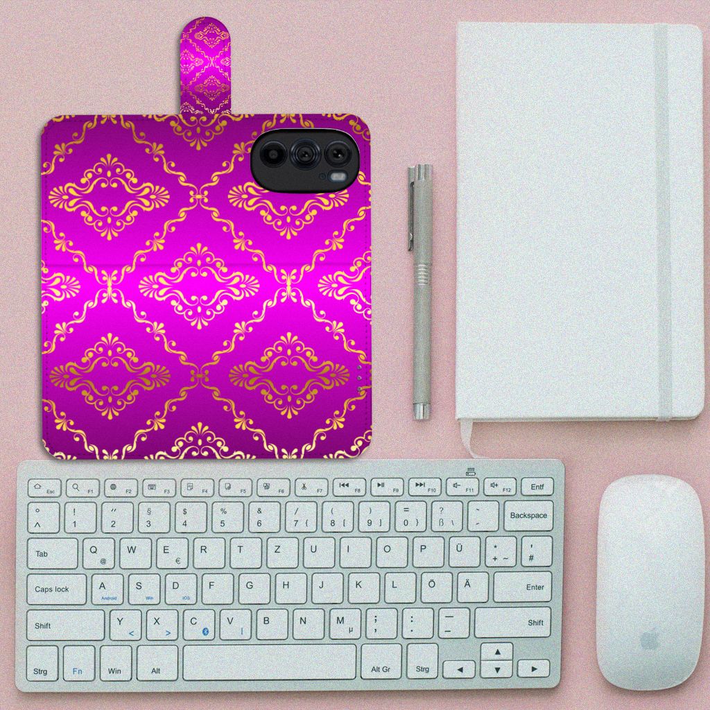 Wallet Case Motorola Edge 30 Pro Barok Roze roze barok design voorkant