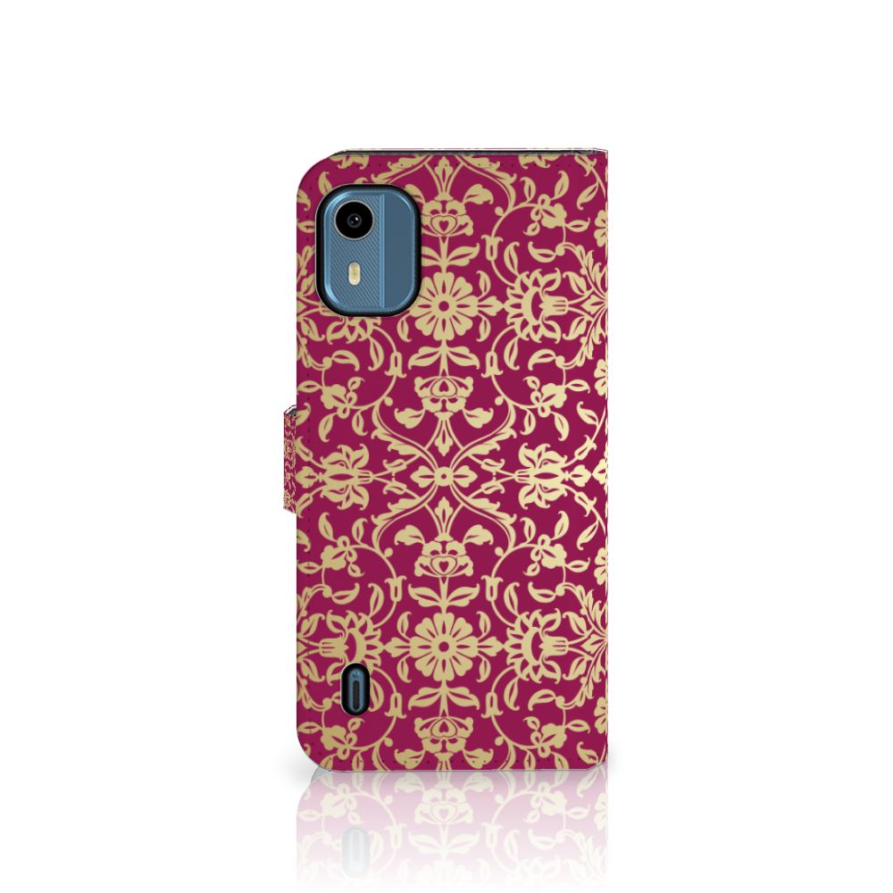 Nokia C12 Wallet Case Barok Pink design achterkant