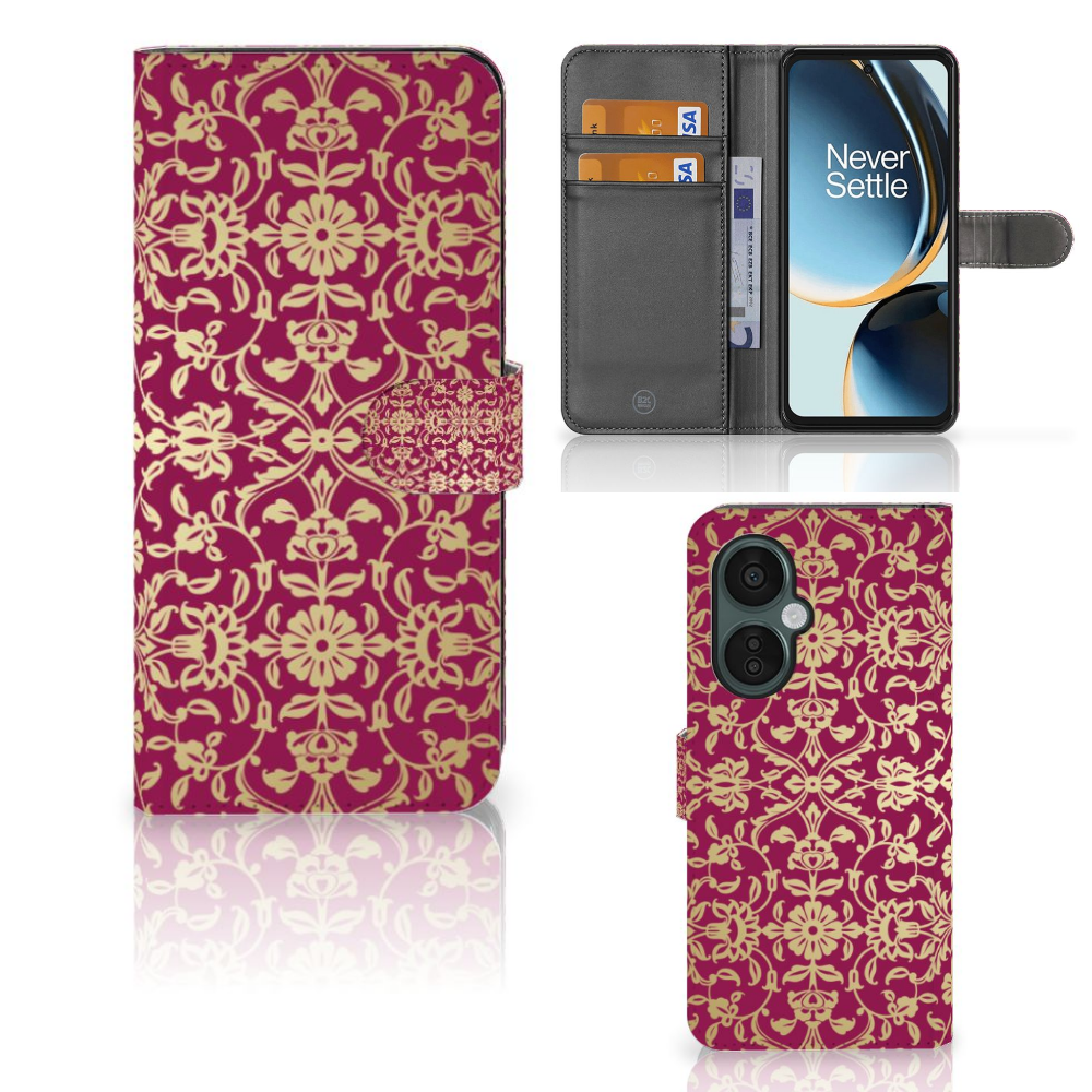 Wallet Case OnePlus Nord CE 3 Lite Barok Pink design bloemen aanzicht