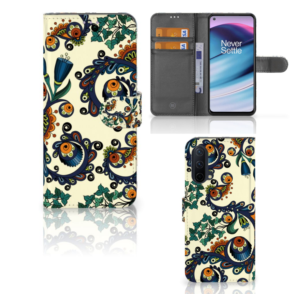 OnePlus Nord CE 5G Wallet Case Barok Flower voorkant achterkant binnenzijde