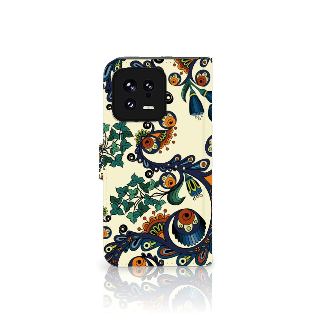 Wallet Case Xiaomi 13 Barok Flower met bloemen en ogen, ideale bescherming en stijlvol cadeau 🎁.