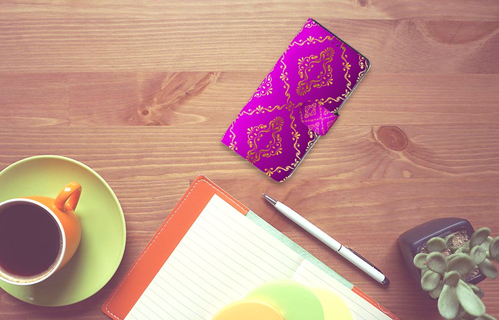 Wallet Case Xiaomi Mi Note 10 Lite Barok Roze design roze bovenaanzicht