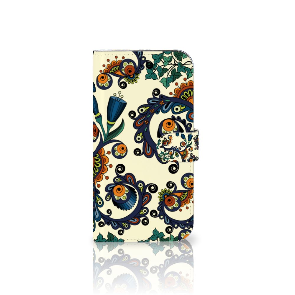 Wallet Case iPhone 15 Plus Barok Flower met kleurrijke bloemen en ogen, perfect als eyecatcher!