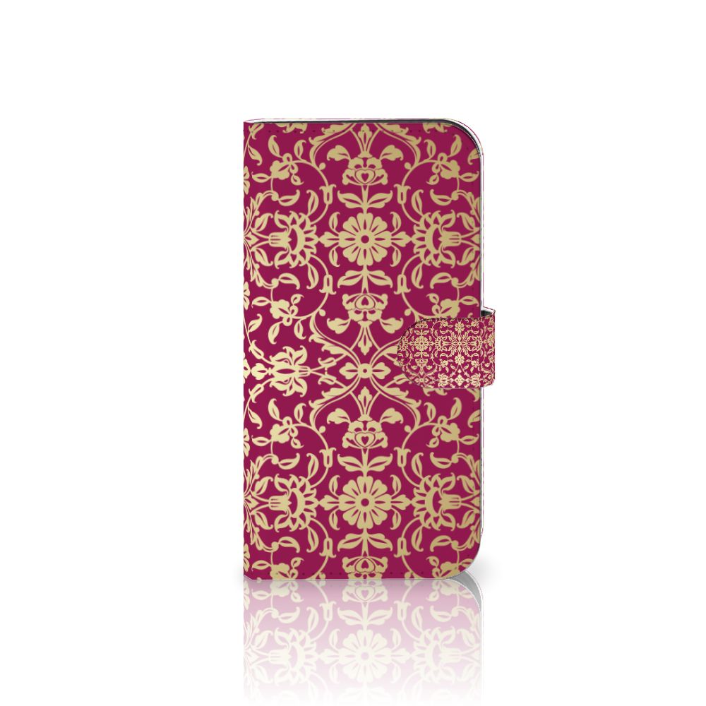 Wallet Case iPhone 15 Pro Max Barok Pink met bloemdesign op een roze achtergrond 🌸