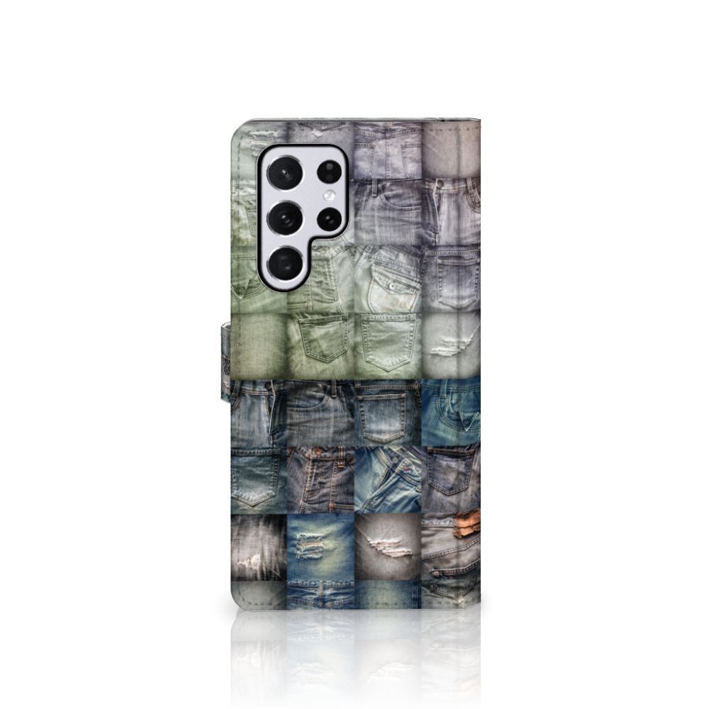 Samsung Galaxy S22 Ultra Wallet Case met Pasjes spijkerbroeken zijkant