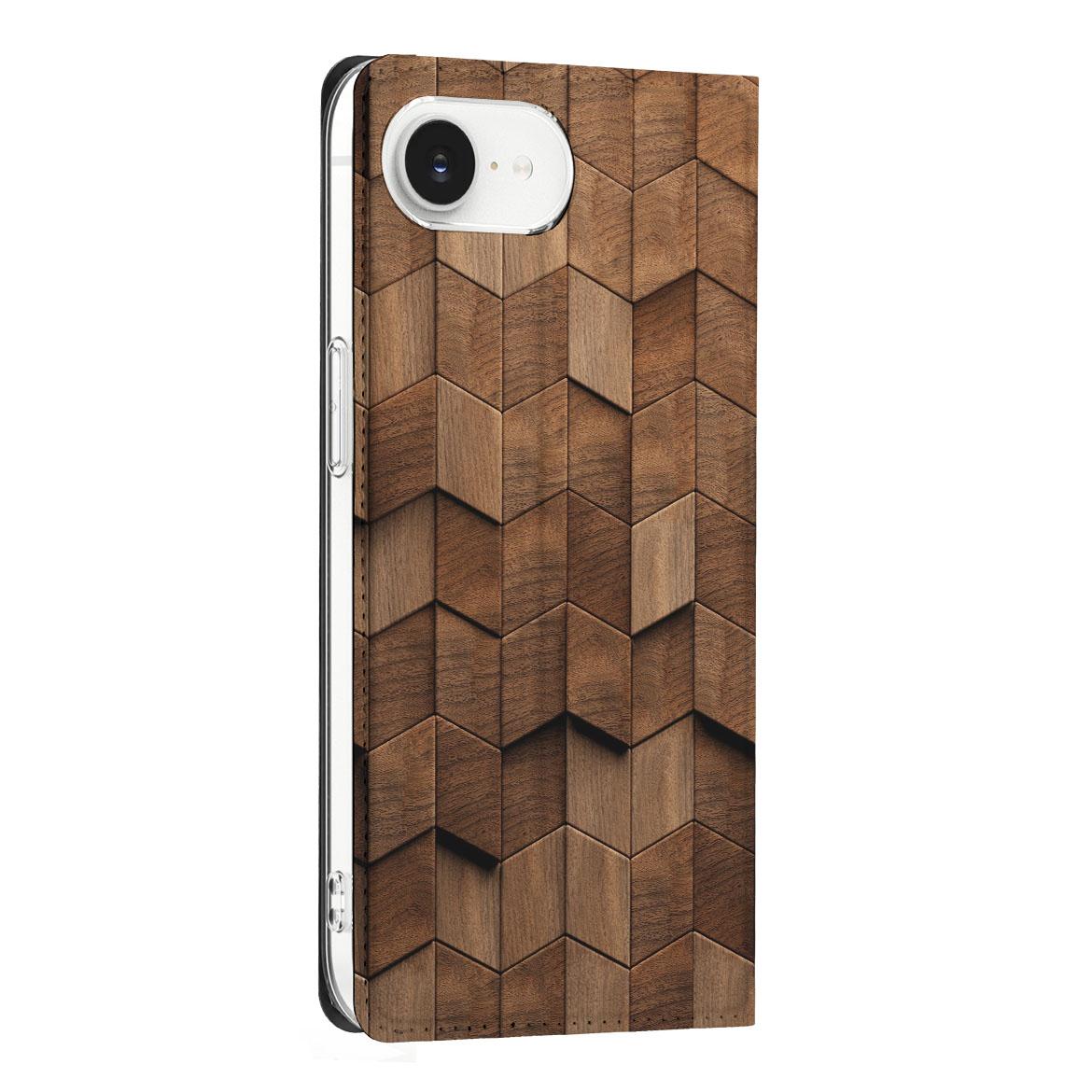 Apple iPhone 16e Wallet Case Wooden Cubes zijaanzicht