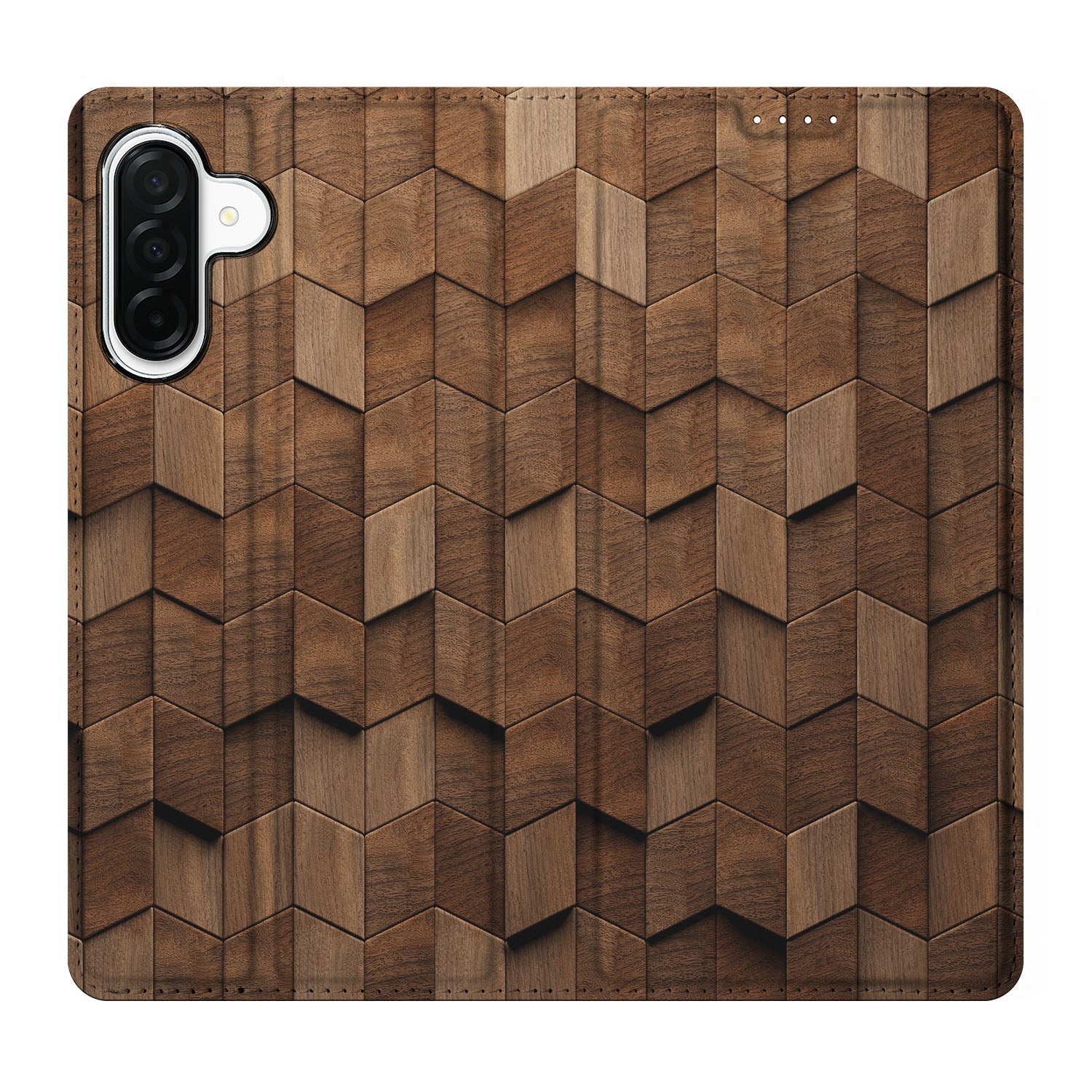Samsung Galaxy A26 Wallet Case Wooden Cubes bovenaanzicht