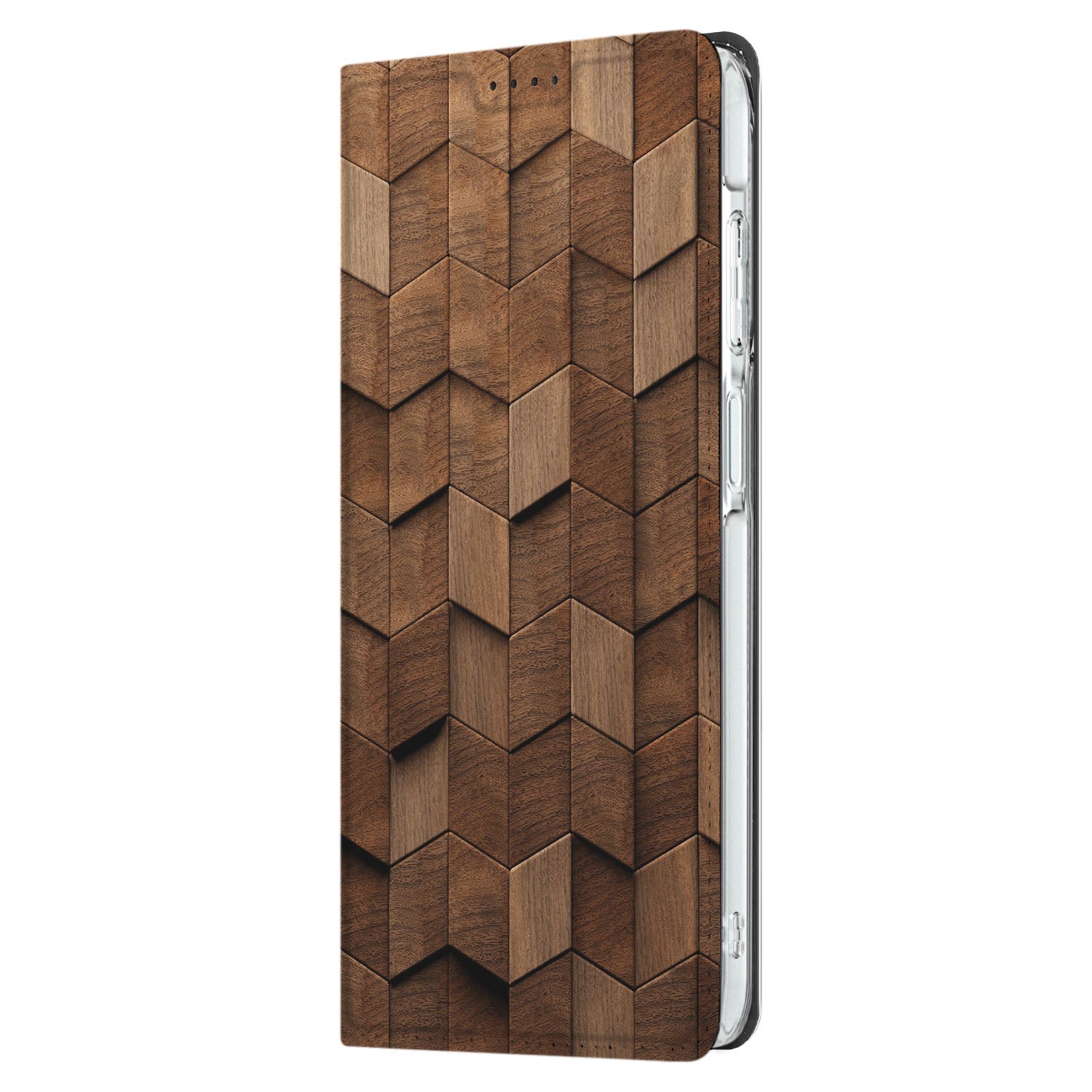 Wallet Case voor Samsung Galaxy A26 Wooden Cubes design houten blokken aanzicht