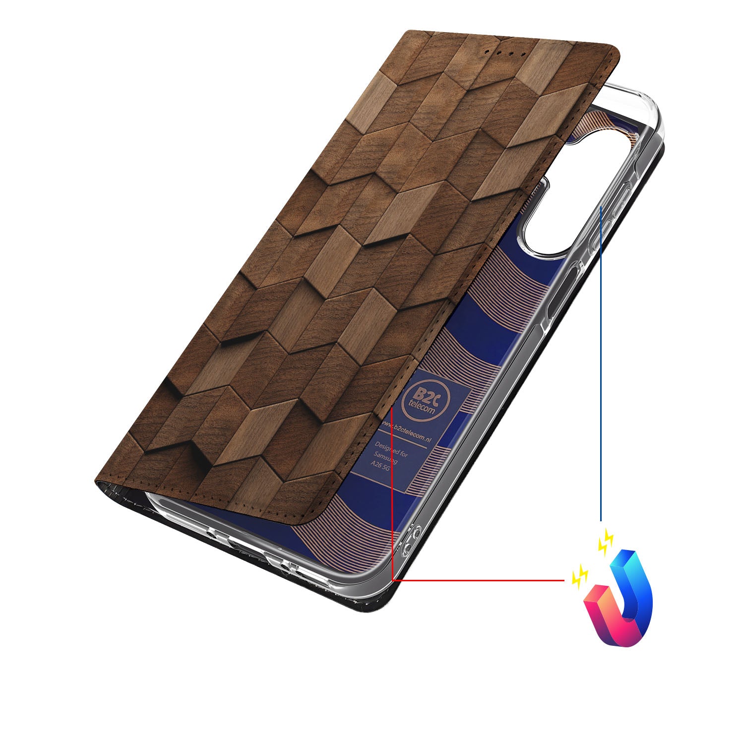 Samsung Galaxy A26 Wallet Case Wooden Cubes voorkant
