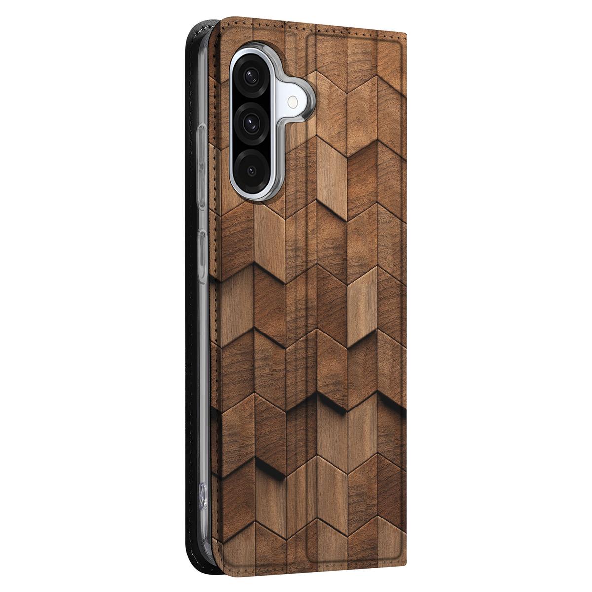 Samsung Galaxy A56 A36 Wallet Case Wooden Cubes zijkant