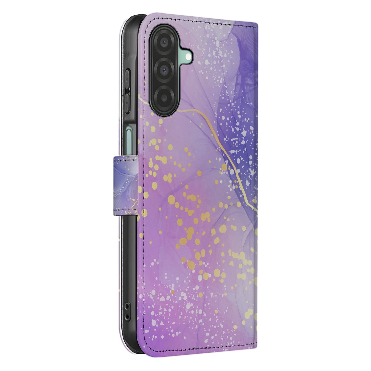 Samsung Galaxy A17 Watercolor Paars Hoesje PU-Leer Met 3 Pasjes zijkant