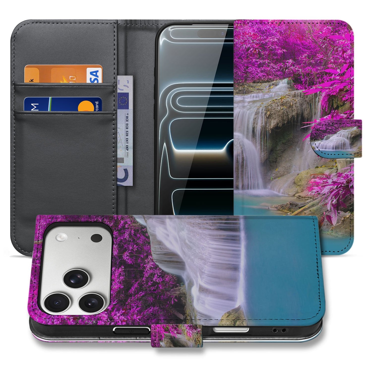 Waterval Hoesje Apple iPhone 17 Pro Book Case Paars Waterval Binnenkant