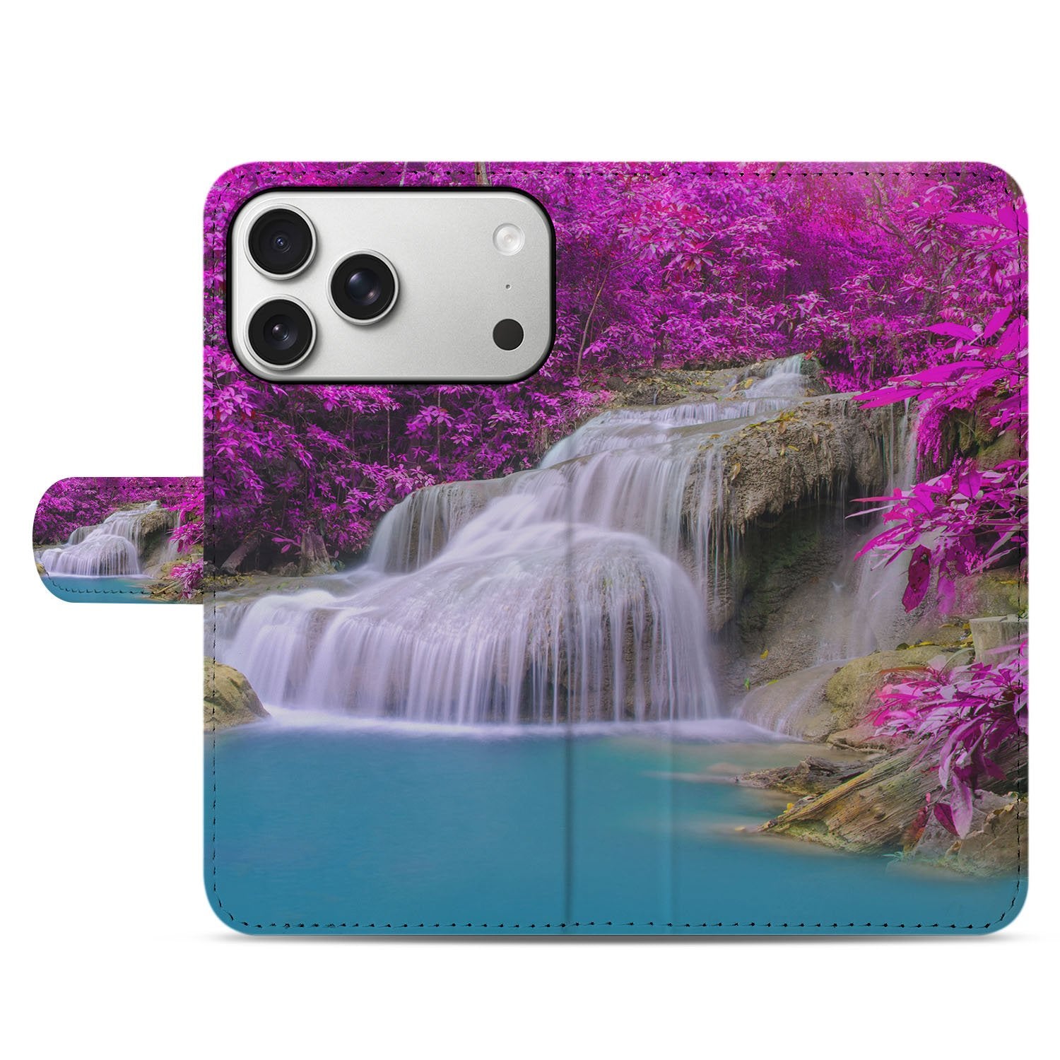 Waterval Hoesje Apple iPhone 17 Pro Book Case paars waterval design voorkant