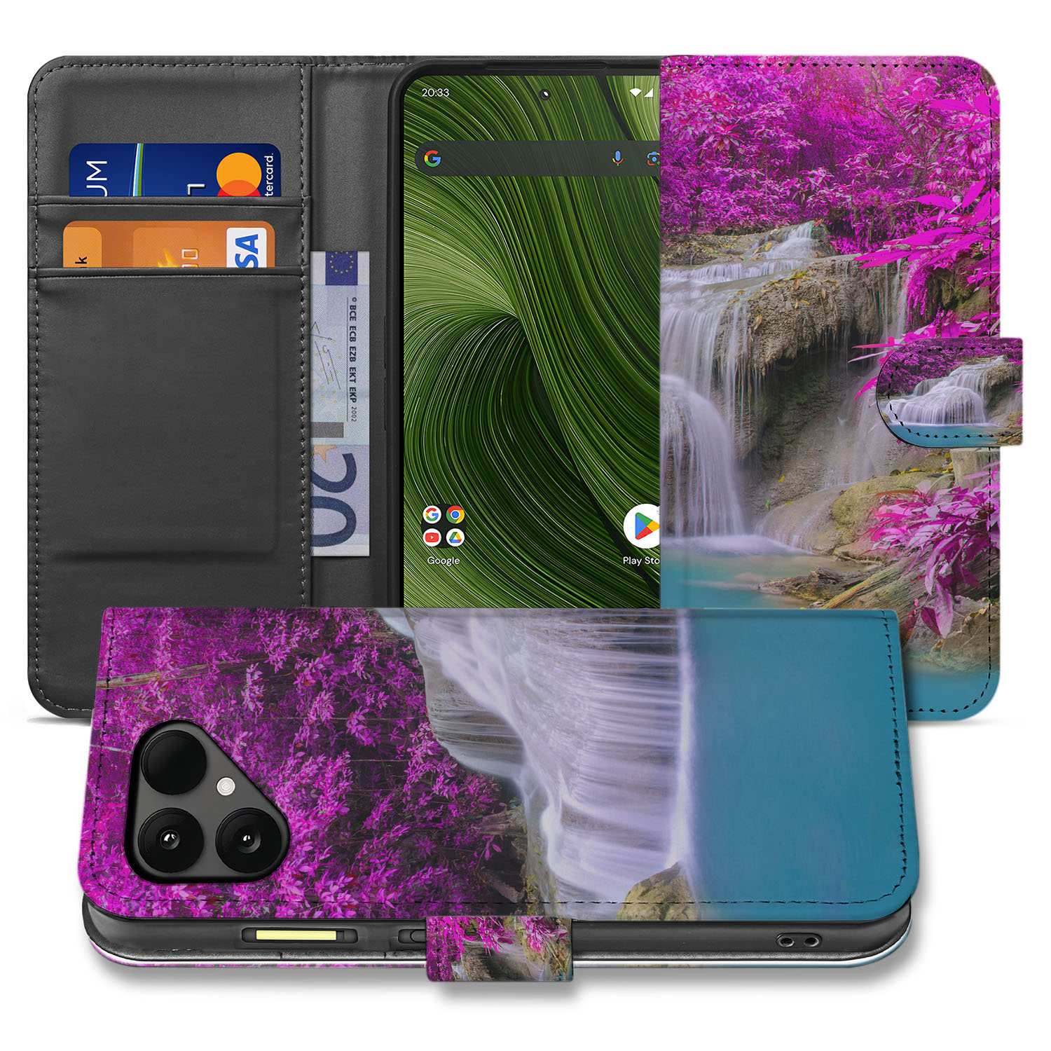 Fairphone 6 Waterval Paars Bookcase Hoesje design voorkant