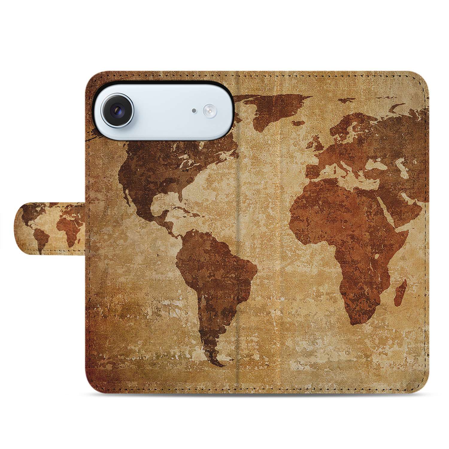 Wereldkaart Hoesje iPhone Air Bookcase wereldkaart bruin geel voorkant
