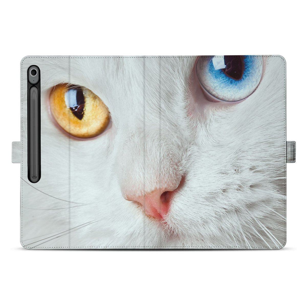 Witte Kat Tablet Hoesje met Standaard Samsung Galaxy Tab S10 FE Plus kat gezicht close-up