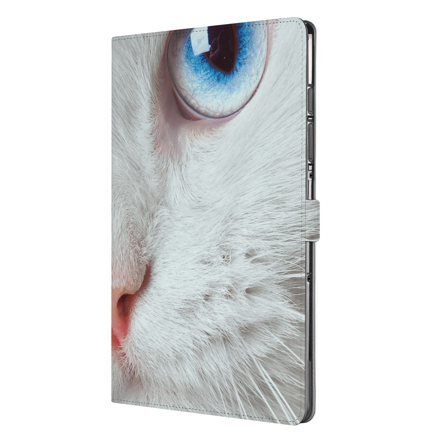 Witte Kat Tablet Hoesje met Standaard Samsung Galaxy Tab S10 FE | Tab S9 FE kat gezicht design voorkant