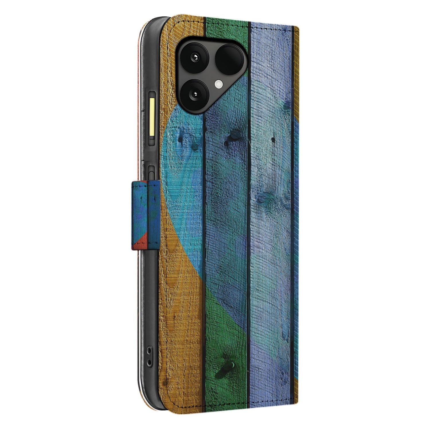 Wood Heart Fairphone 6 Bookcase hoesje kleurrijk design zijaanzicht
