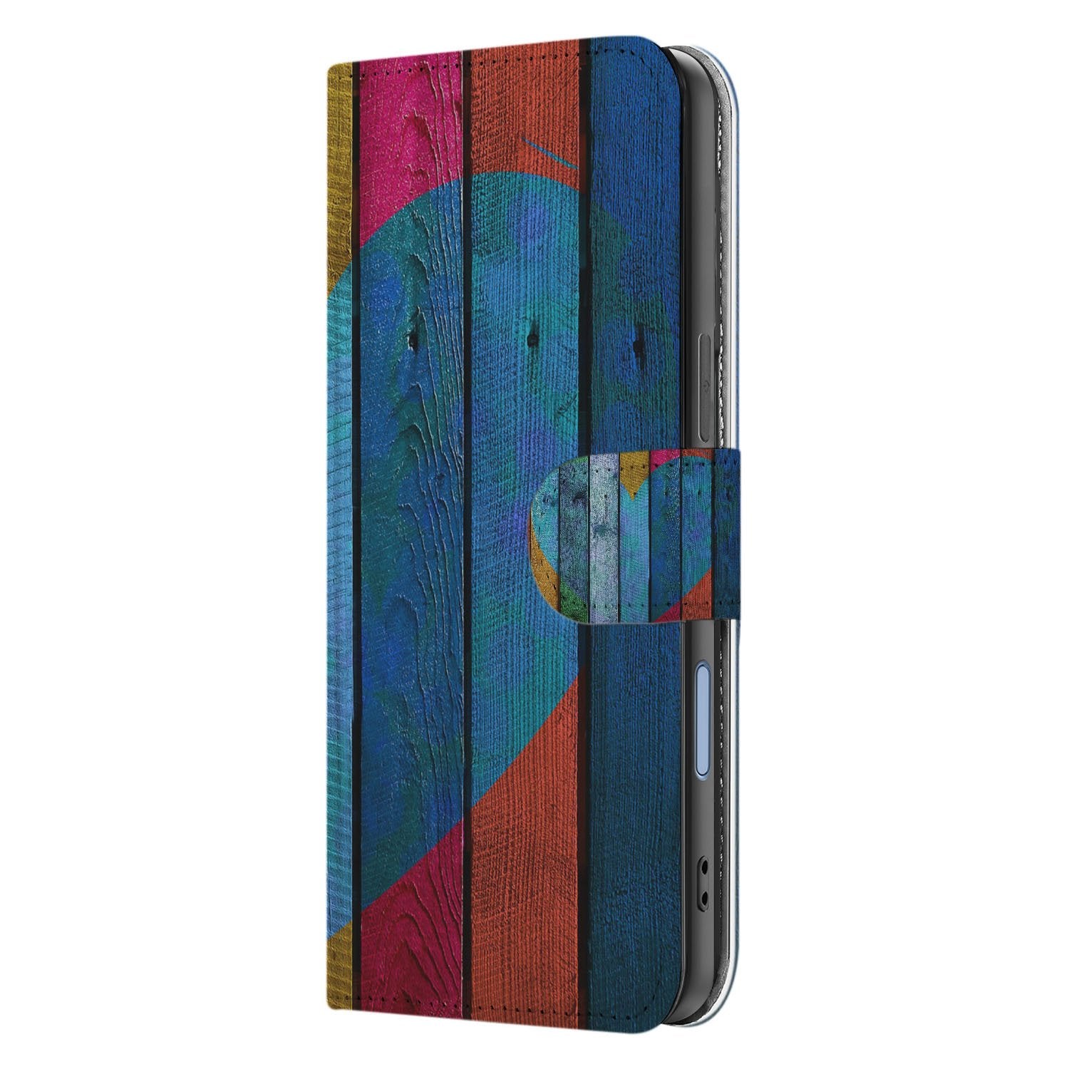 Wood Heart Hoesje Voor iPhone 17 Book Case zijkant kleurig design