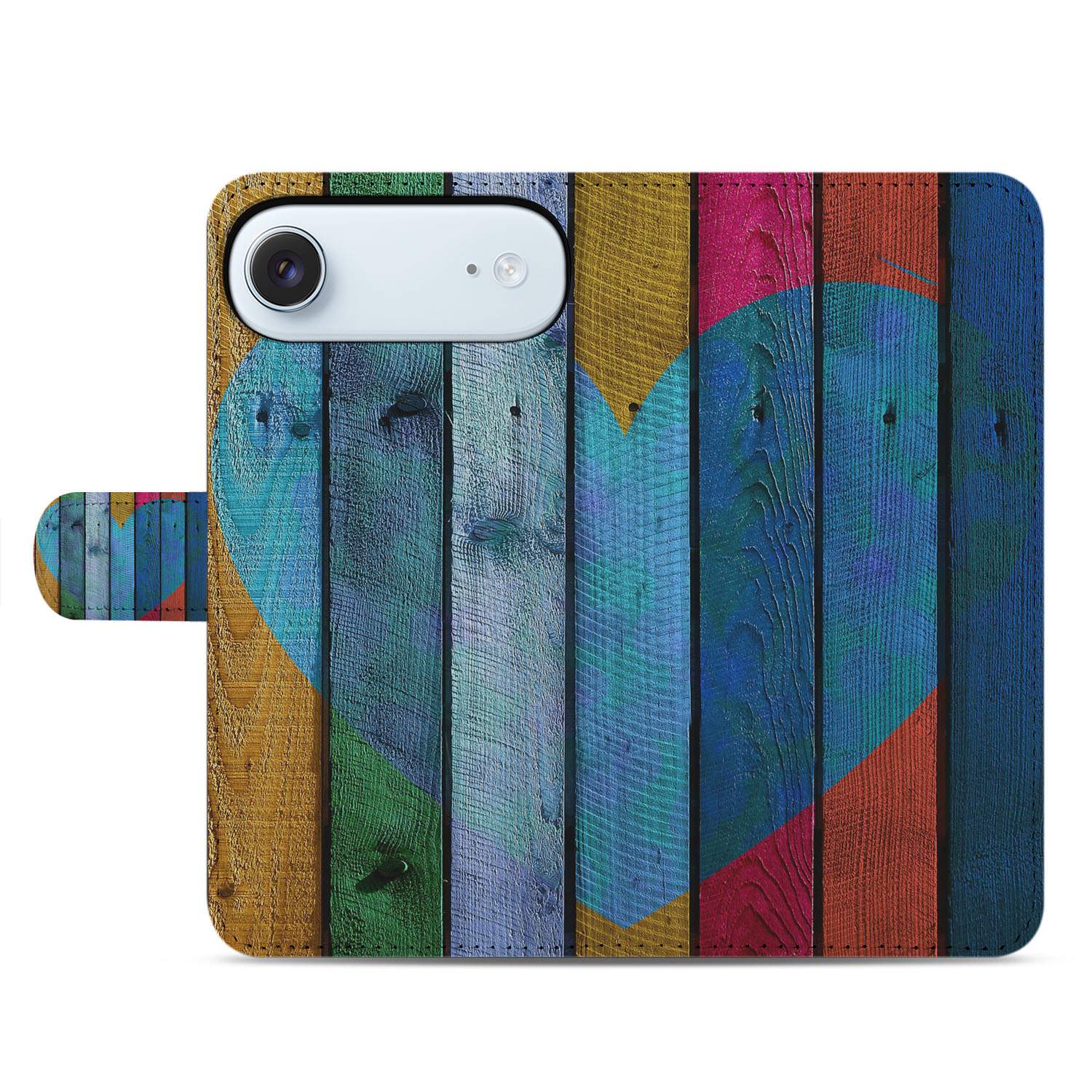 Wood Heart Hoesje Voor iPhone Air | Bookcase design hout look hartaccent voorkant