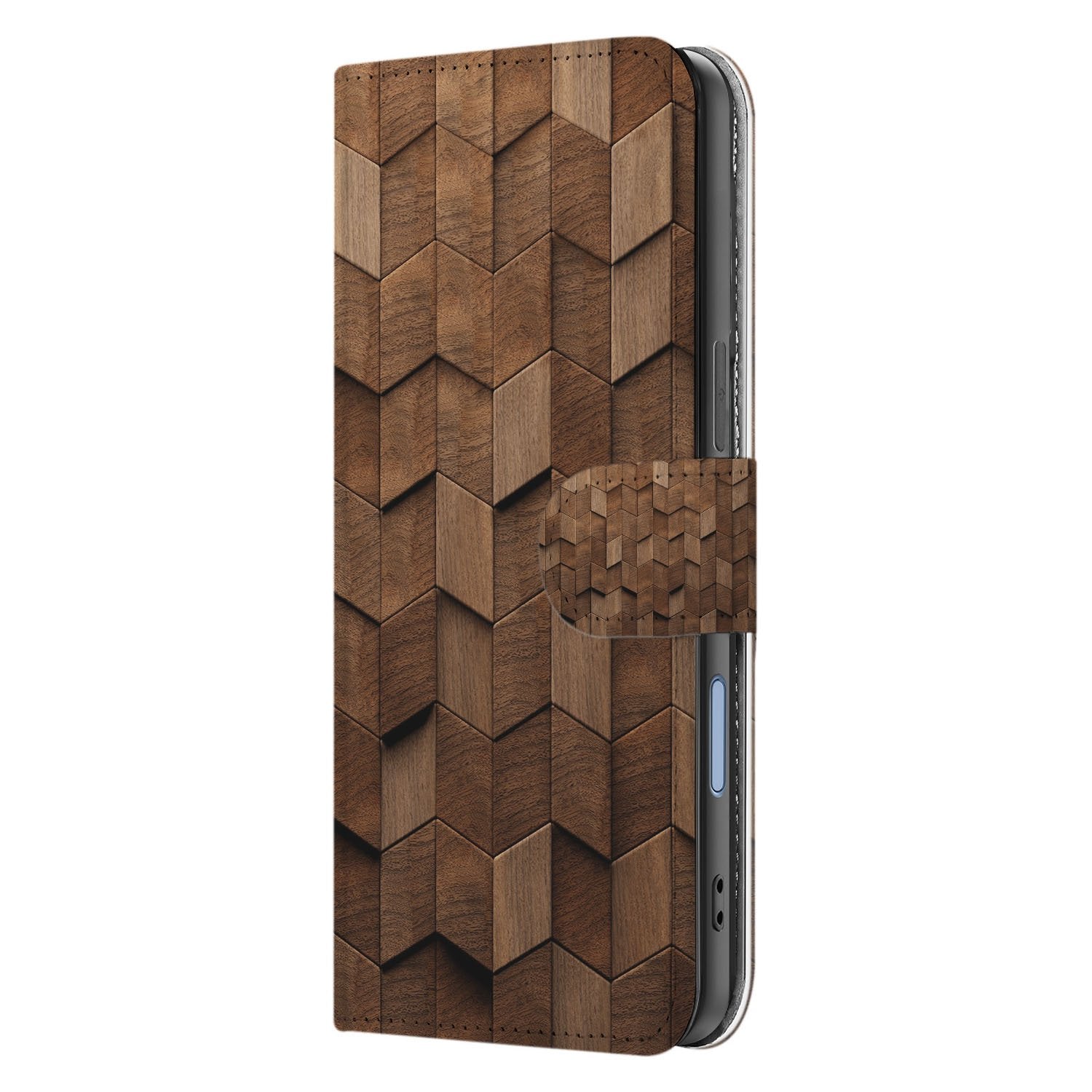 Wooden Cubes Hoesje Voor iPhone 17 Bookcase designnaam zijkant