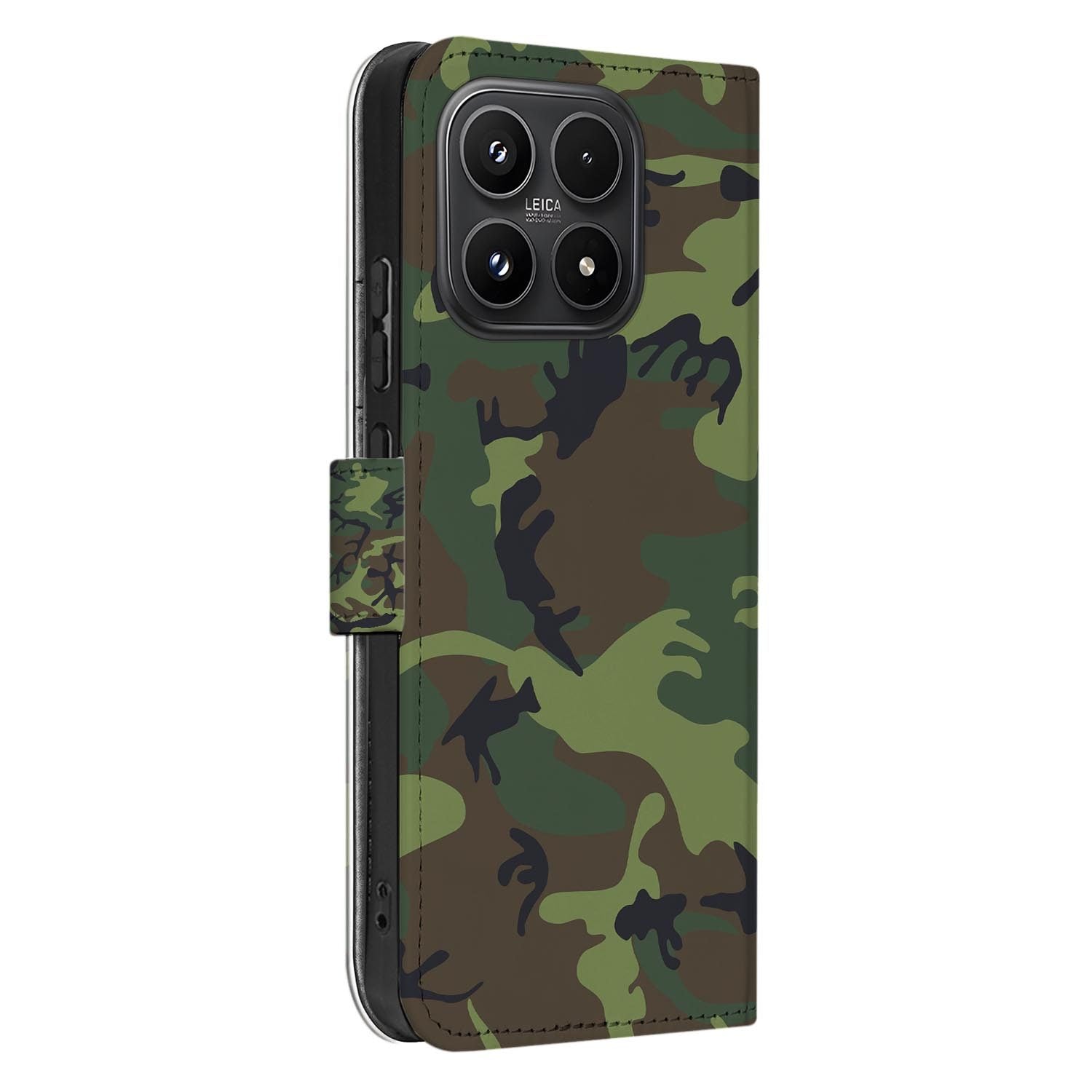 Xiaomi 17 bookcase Army Dark, zijkant met knopuitsparingen