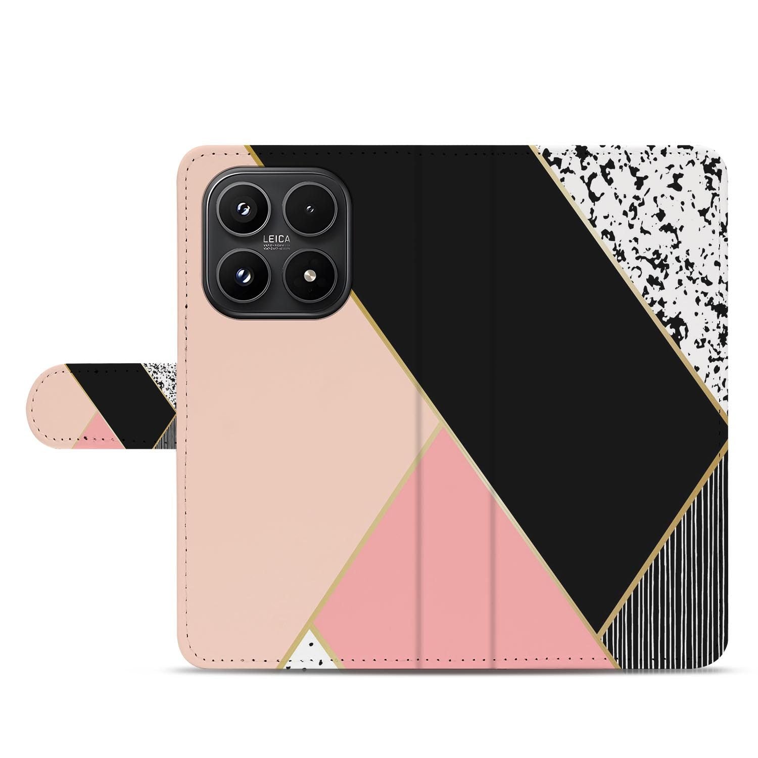 Xiaomi 17 bookcase Black Pink Shapes, open met pasjesvakken