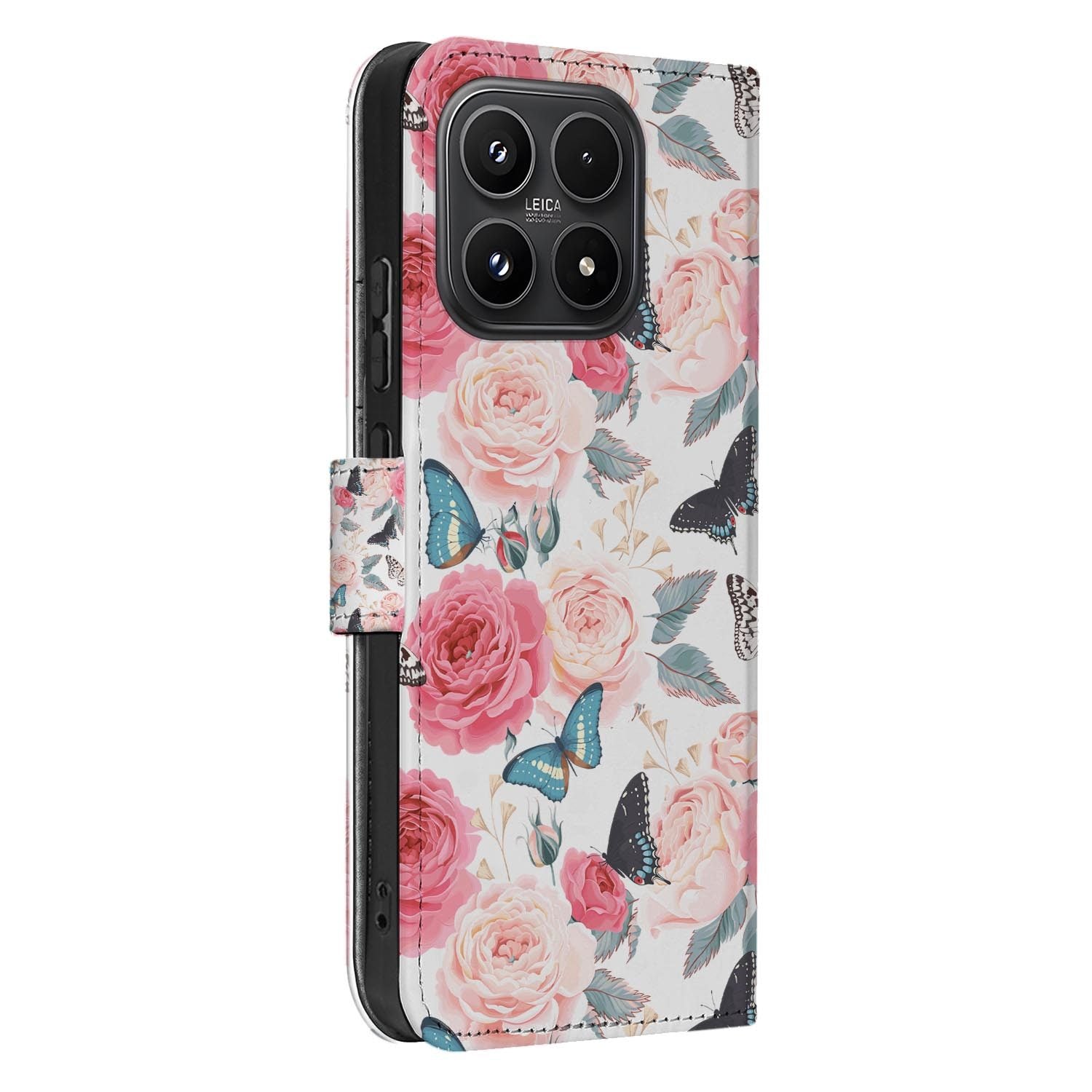 Xiaomi 17 bookcase Butterfly Roses, zijkant met knopuitsparingen