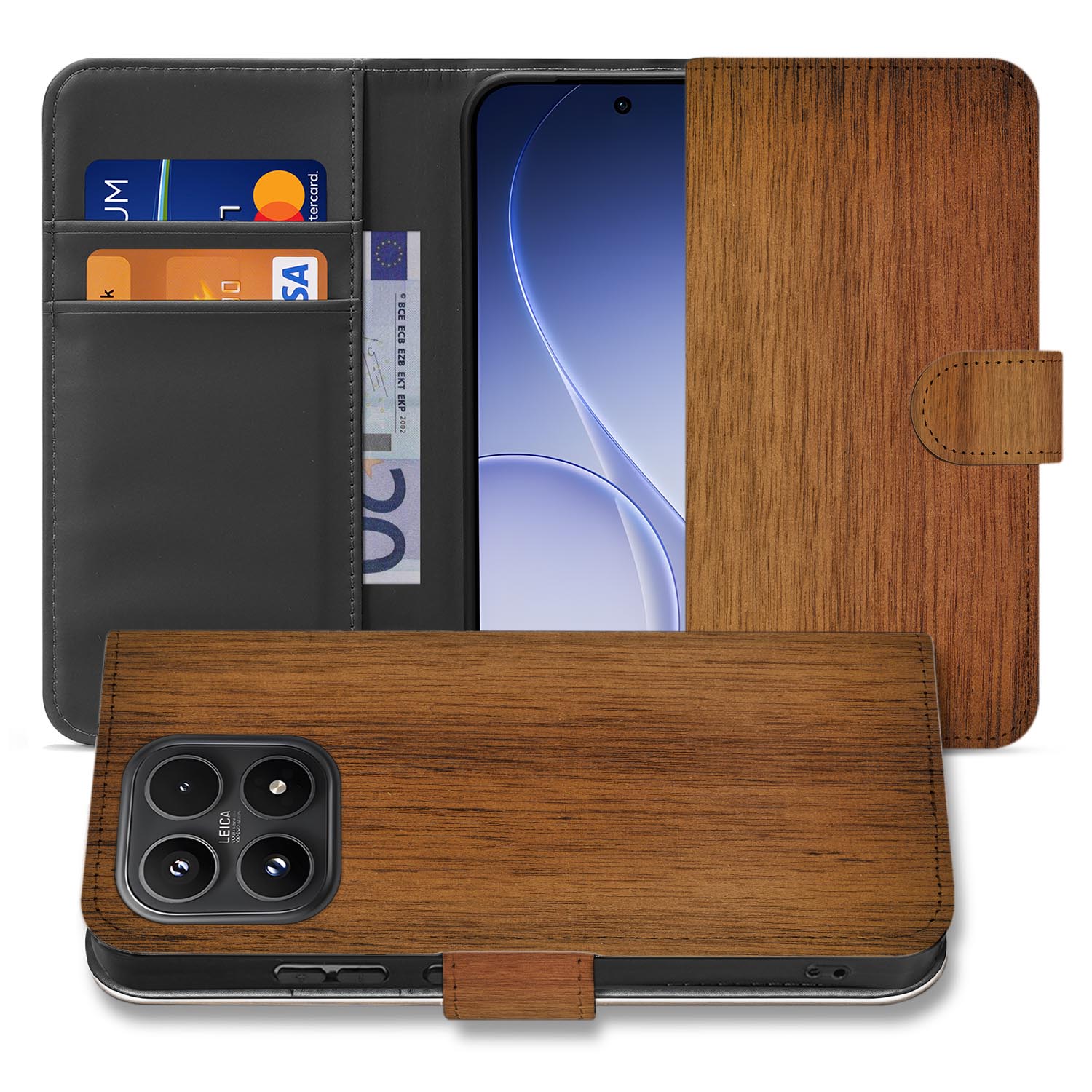 Xiaomi 17 bookcase Donker Hout, voorkant met gesloten klep