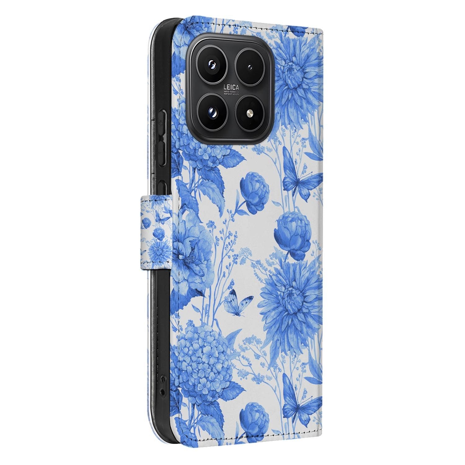 Xiaomi 17 bookcase Flowers Blue, open met pasjesvakken