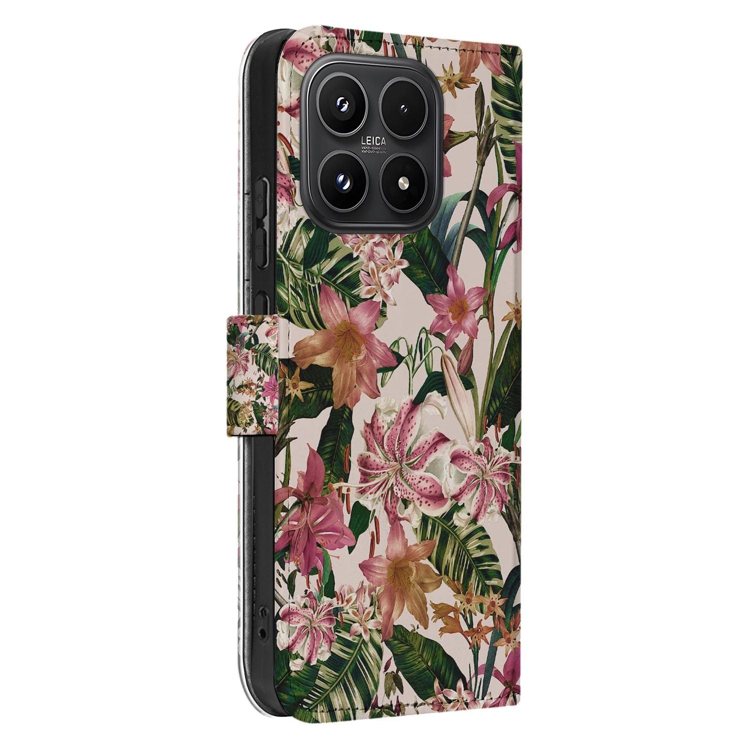 Xiaomi 17 bookcase Flowers, zijkant met knopuitsparingen