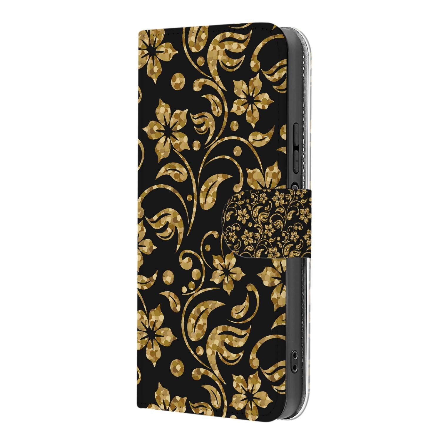 Xiaomi 17 bookcase Gouden Bloemen, binnenkant met telefoon