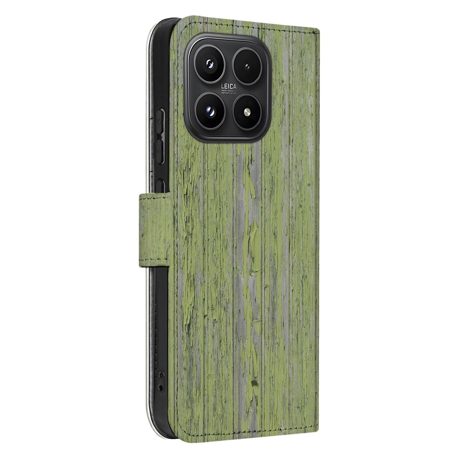 Xiaomi 17 bookcase Green Wood, zijkant met knopuitsparingen