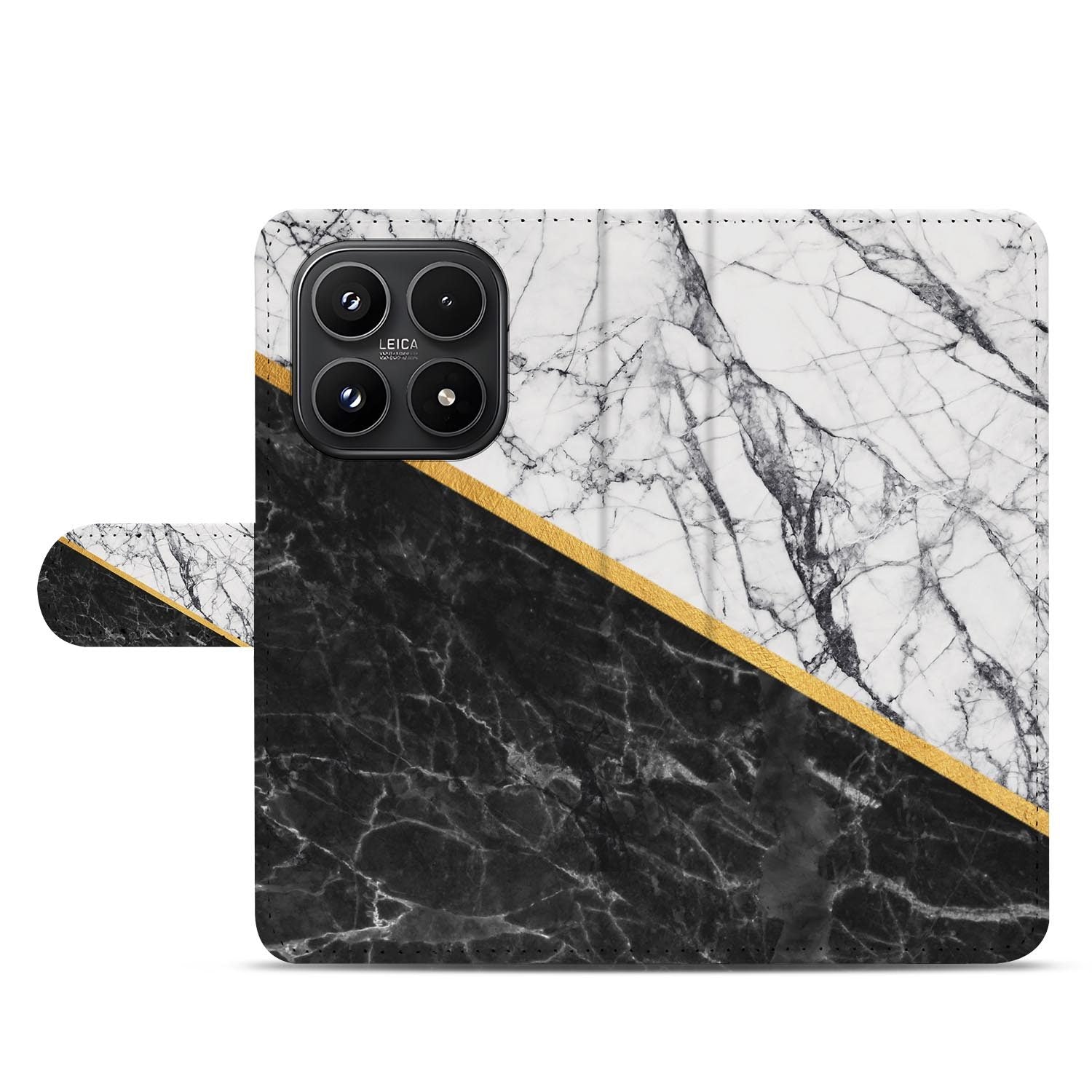 Xiaomi 17 bookcase Marble White Black, open met pasjesvakken